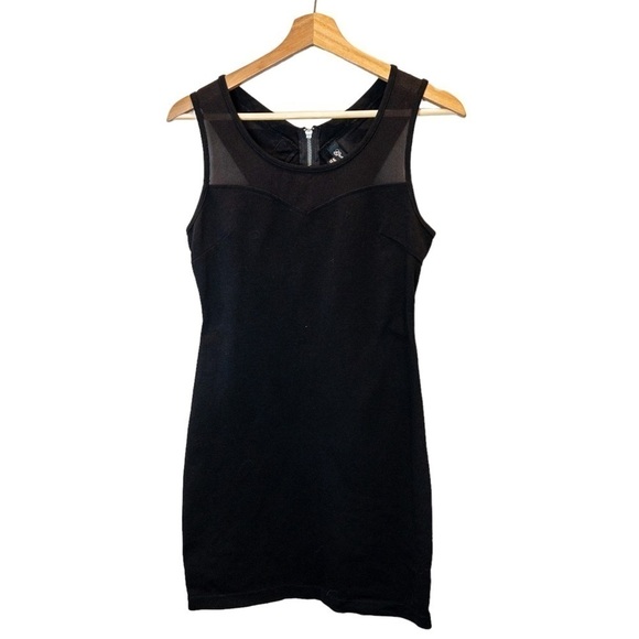 Guess Womens Black Bodycon Mini Dress with Mesh Chest Panel Size Medium LBD - Picture 1 of 10